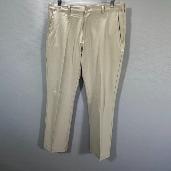 Izod Golf Pants Mens 36 Beige Stretch Flat Front Pockets Logo Straight Leg - Picture 1 of 11